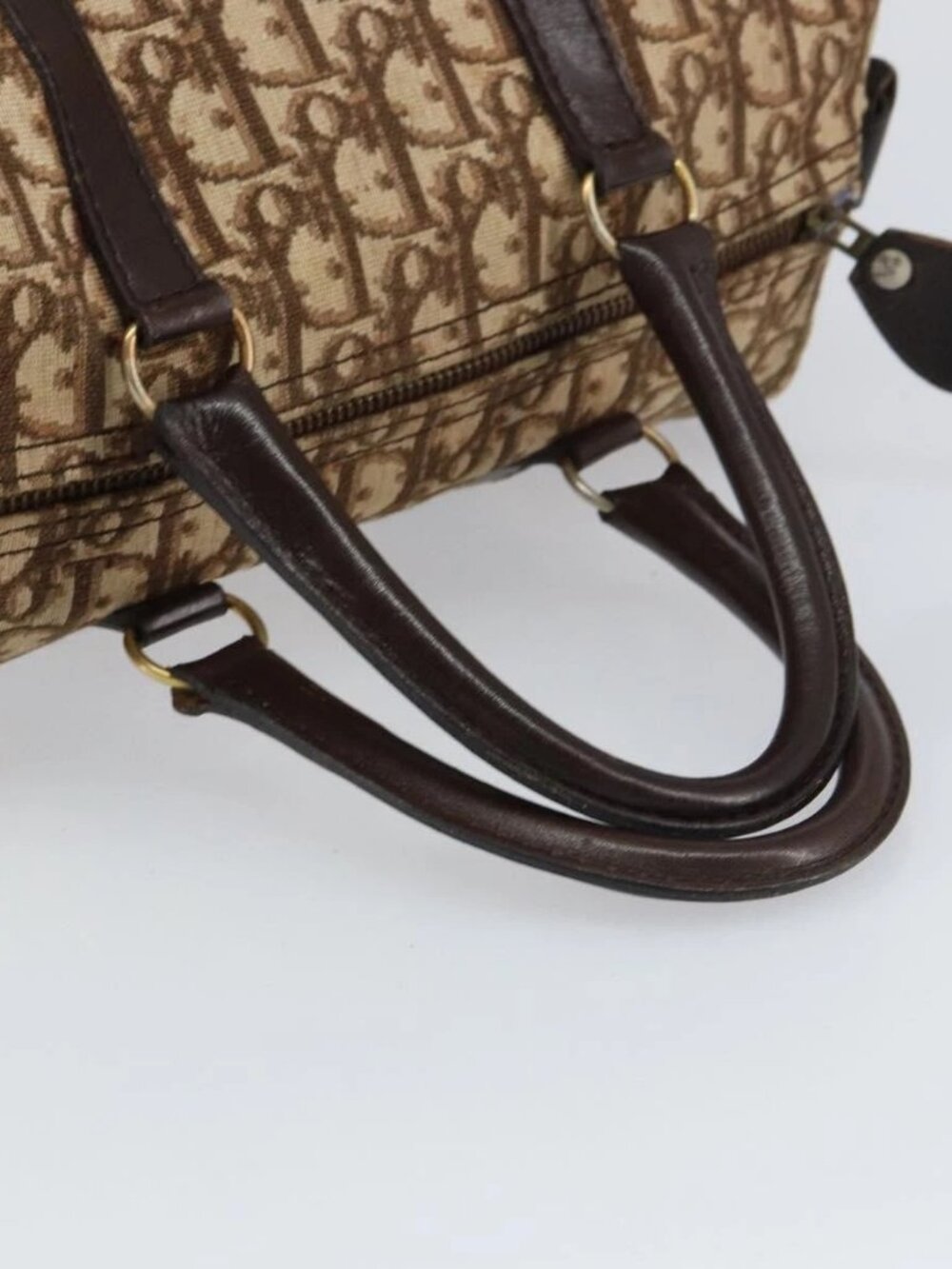 Christian Dior Trotter Canvas Boston Bag Beige Gold Auth 151623 - Picture 8 of 16